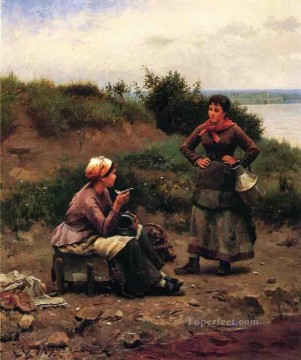  countrywoman Painting - A Discussion Between Two Young Ladies countrywoman Daniel Ridgway Knight